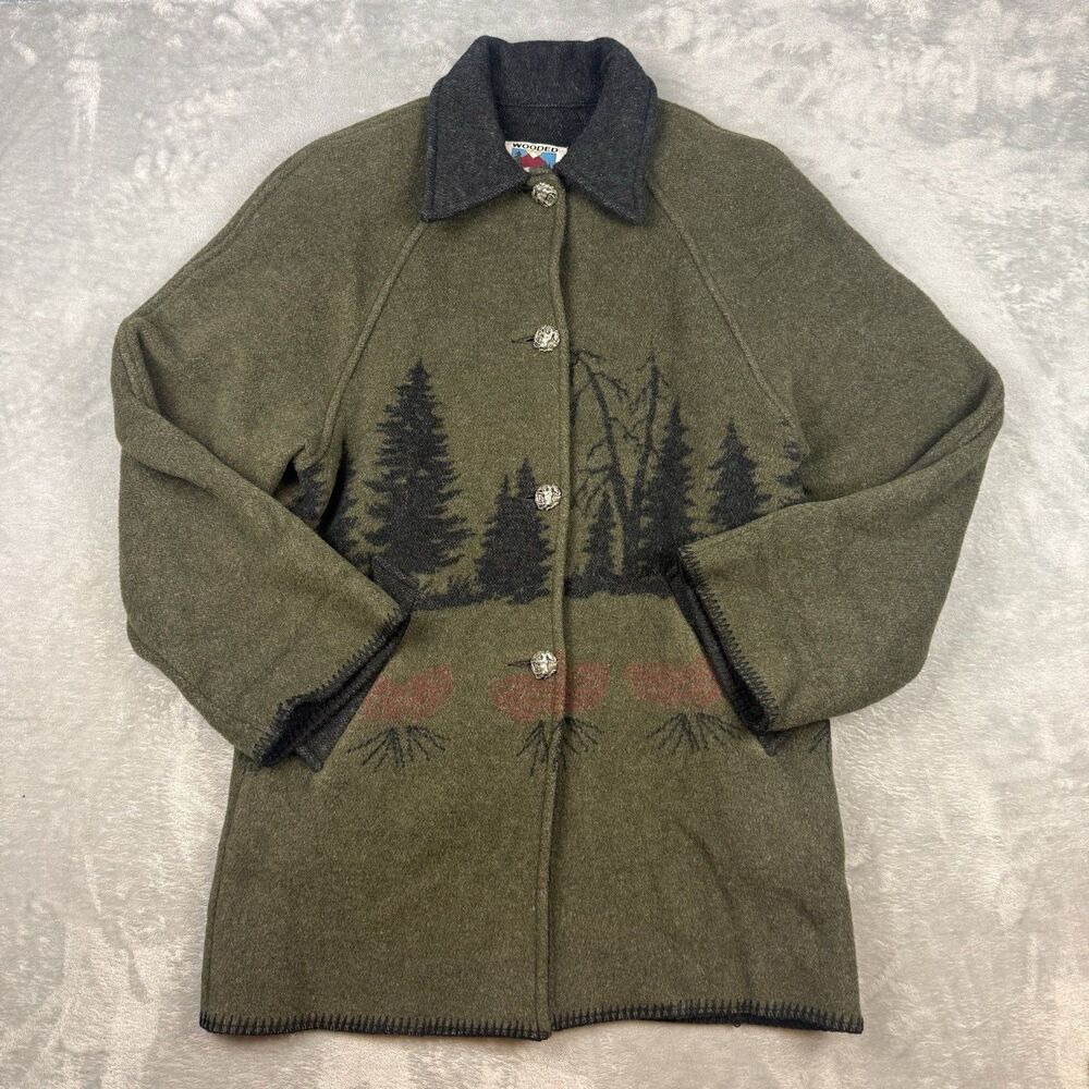 Vintage Wooded River Clothing Co Wool Blanket Coat Women’s XS Made in USA Forest